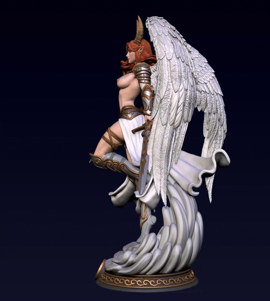 Female Angel Miniature | Taurus Zodiac Warrior NSFW Topless | UNPAINTED Resin DnD Pathfinder