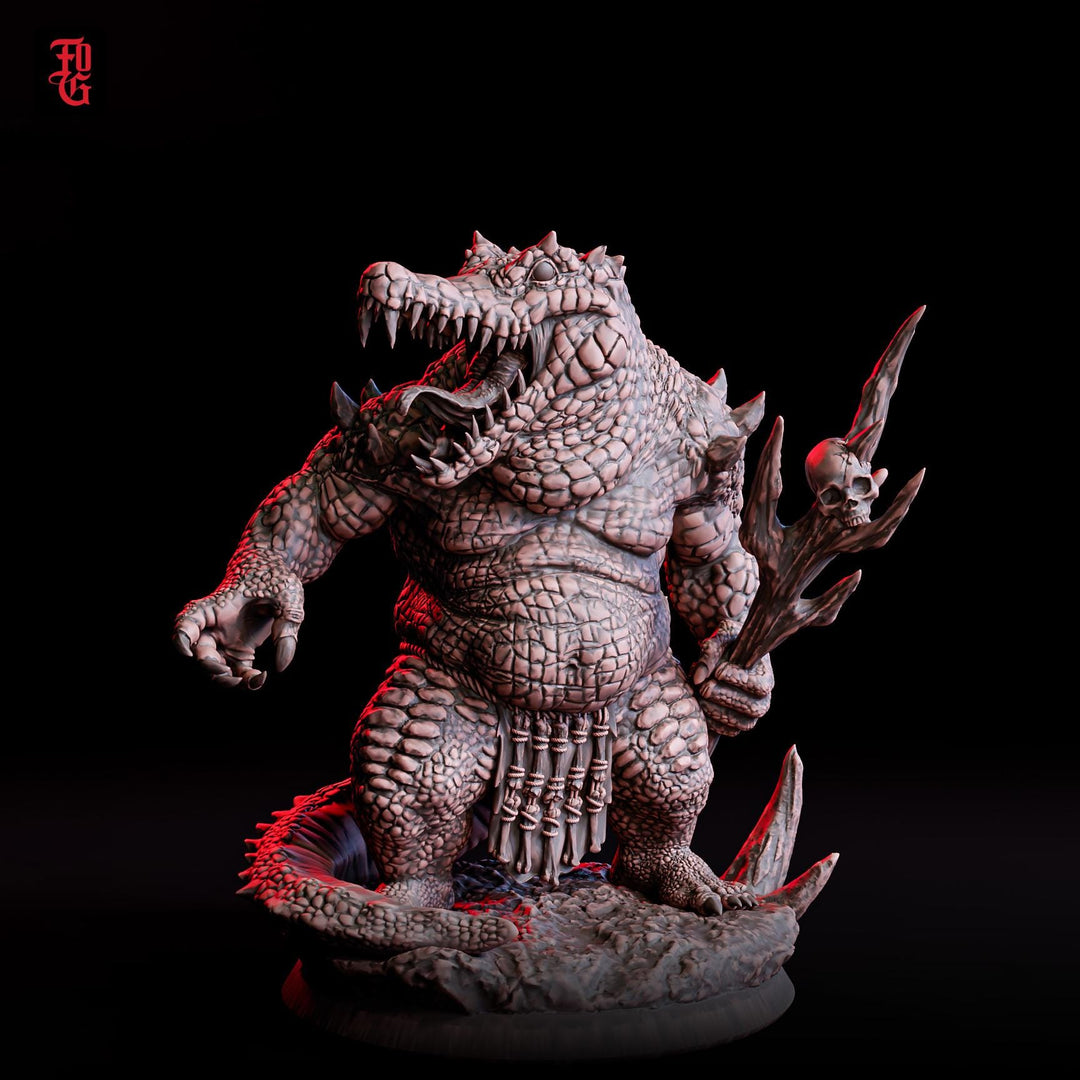 Crocodile Monster Miniature | Lizardfolk Brute Boss | UNPAINTED Resin DnD Pathfinder