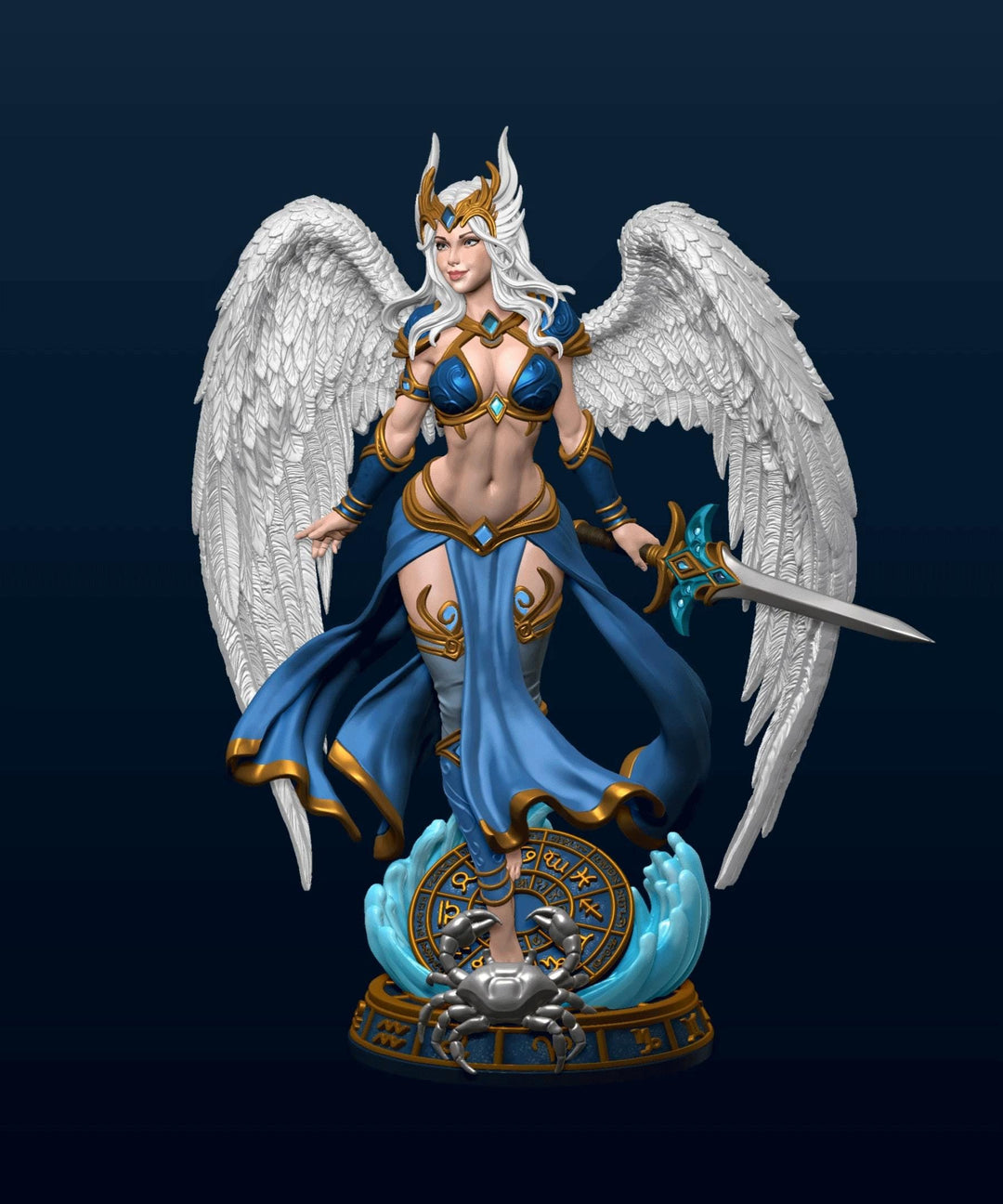 Female Angel Miniature | Cancer Zodiac Warrior NSFW Topless | UNPAINTED Resin DnD Pathfinder
