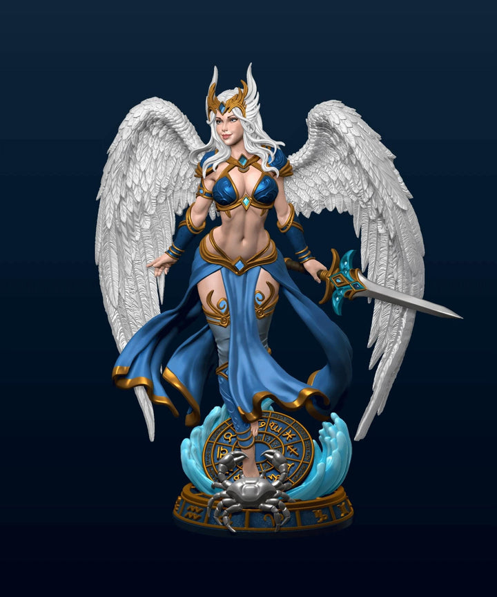 Female Angel Miniature | Cancer Zodiac Warrior NSFW Topless | UNPAINTED Resin DnD Pathfinder