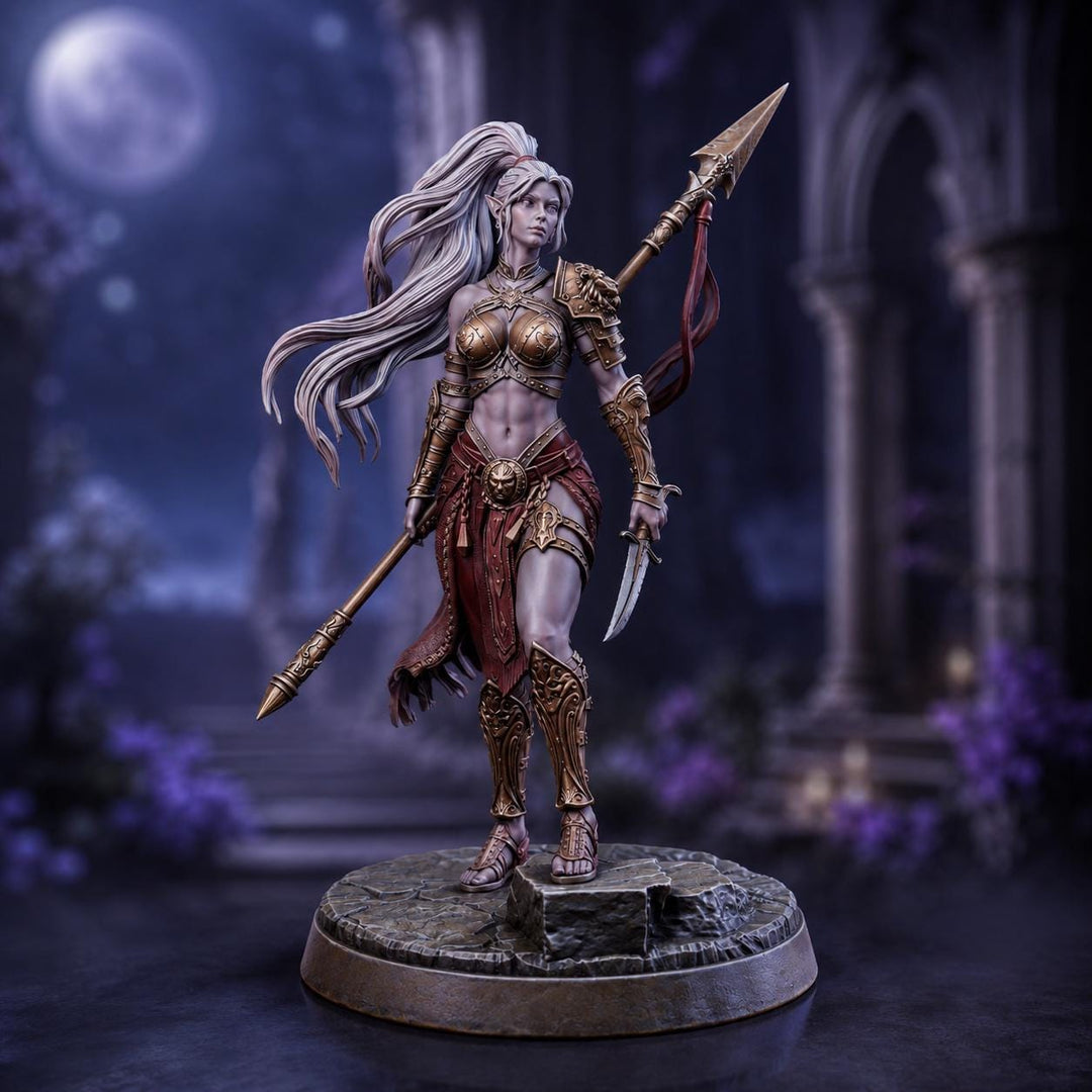 Female Elf Polearm Master Miniature, Thalira Spear Fighter Gladiator, PaintedOrNot Original DnD Pathfinder