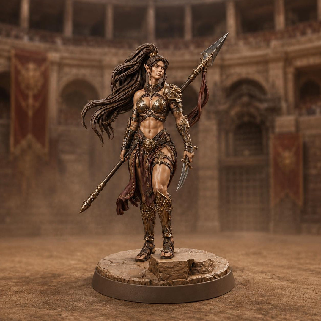Female Elf Polearm Master Miniature, Thalira Spear Fighter Gladiator, PaintedOrNot Original DnD Pathfinder