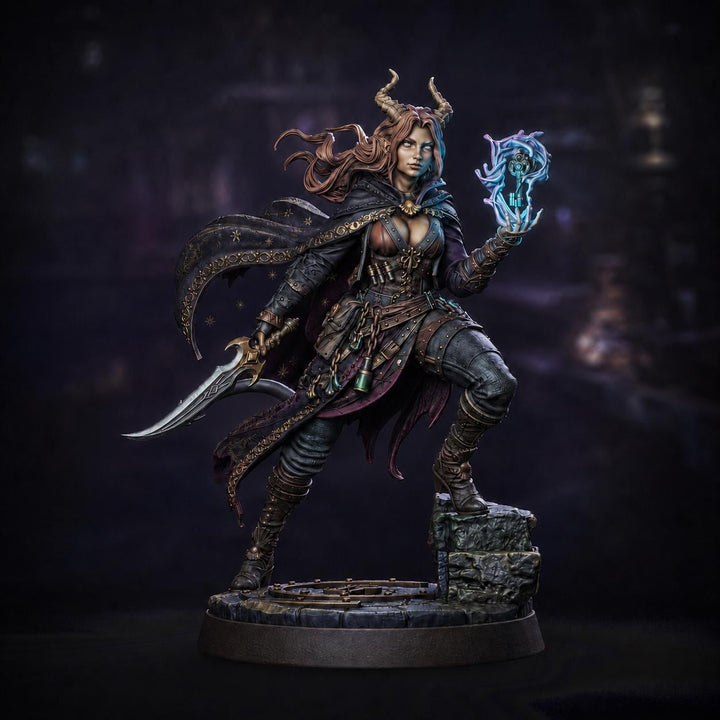 Tiefling Rogue STL, Belyra Arcane Spellblade Assassin, PaintedOrNot Original Digital Mini for DnD 5E