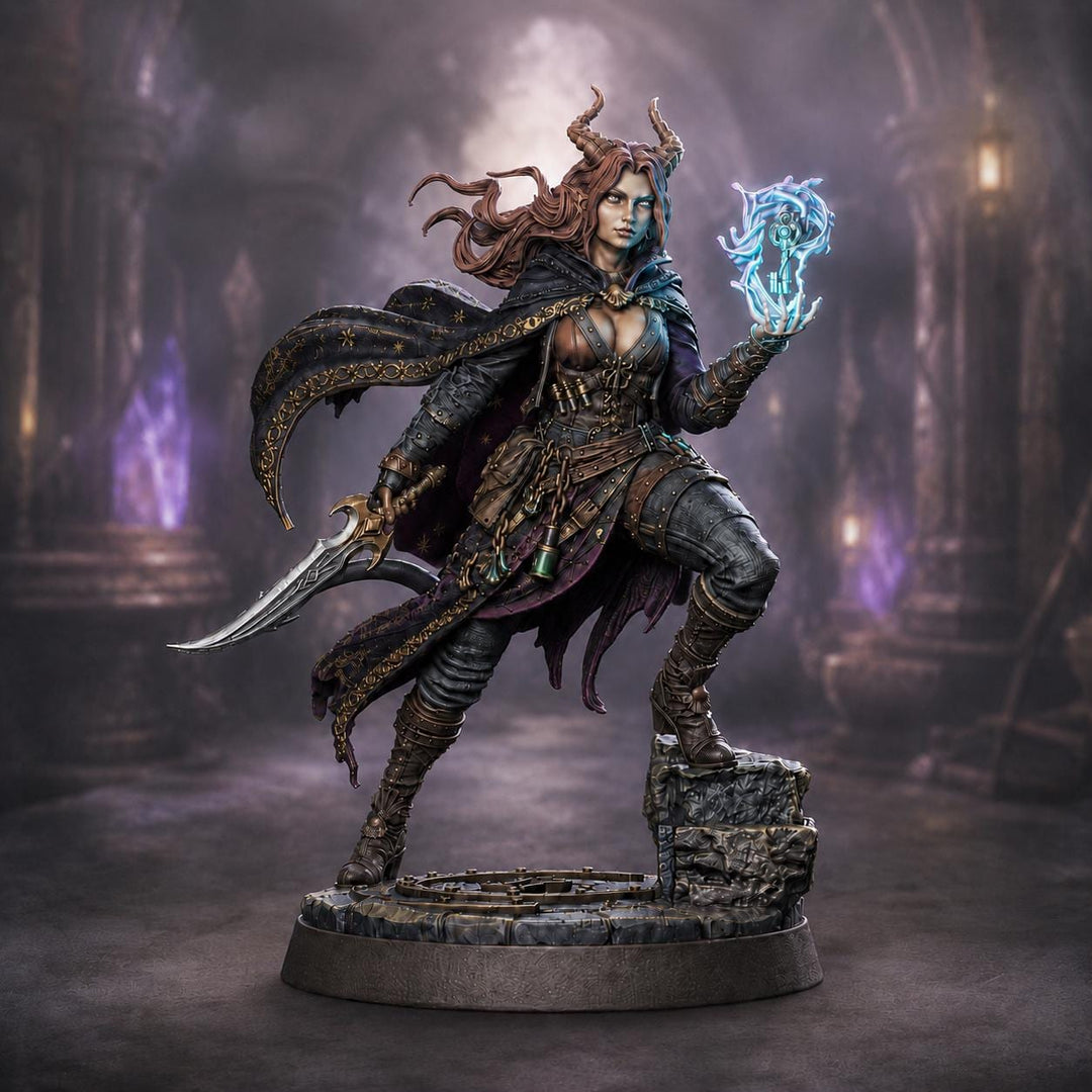 Tiefling Rogue STL, Belyra Arcane Spellblade Assassin, PaintedOrNot Original Digital Mini for DnD 5E