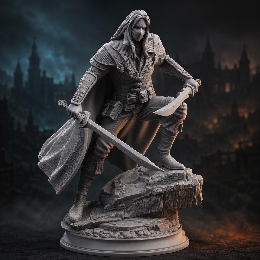 Masked Hexhunter Rogue Miniature | Witch Hunter Assassin | Unpainted Resin DnD Pathfinder