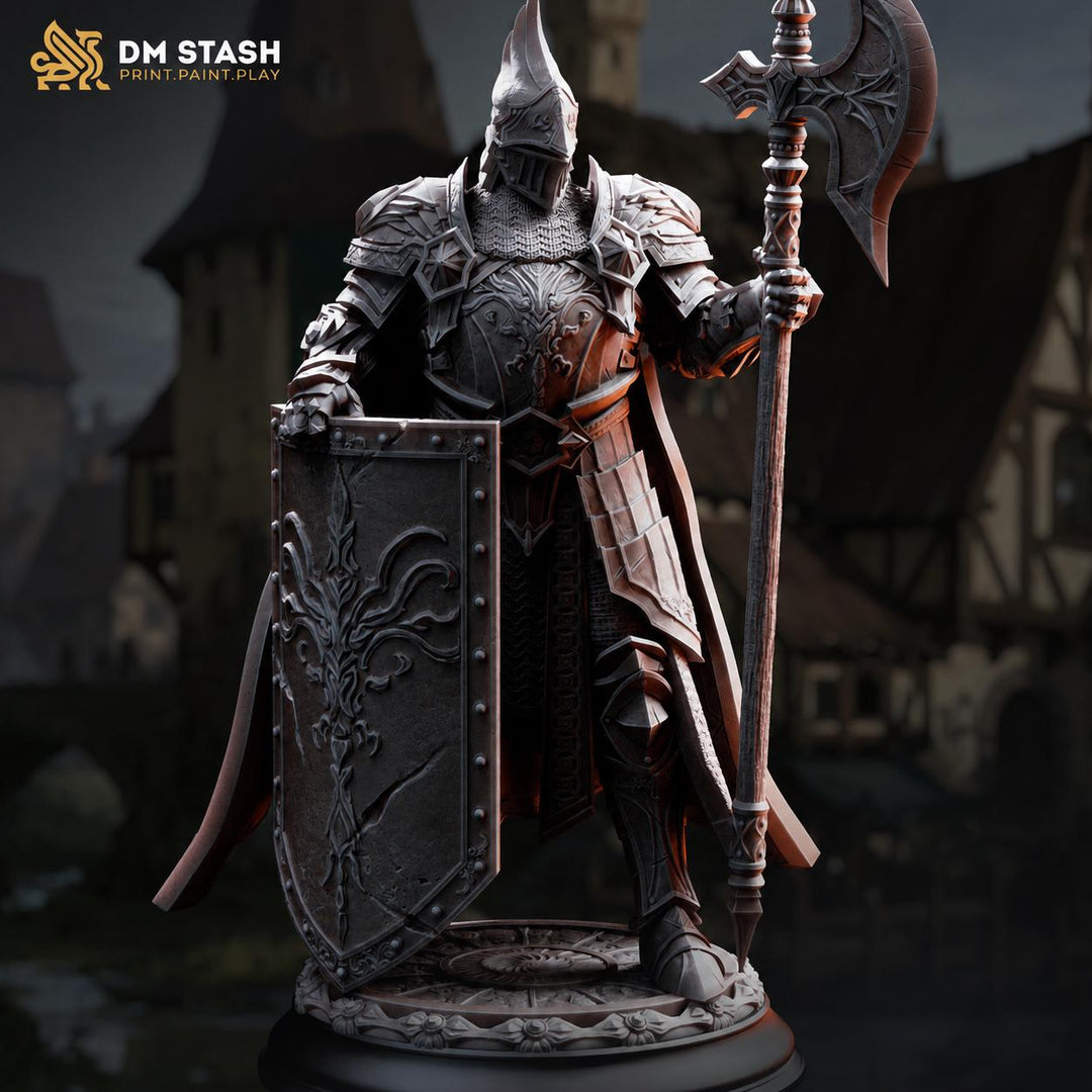 Paladin Miniature | Tower Shield Poleaxe Knight | Unpainted Resin DnD Pathfinder