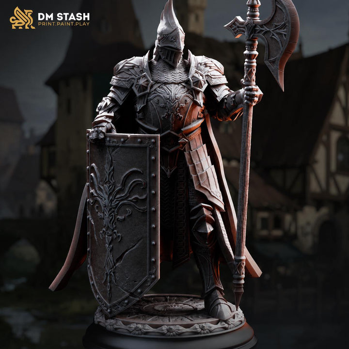 Paladin Miniature | Tower Shield Poleaxe Knight | Unpainted Resin DnD Pathfinder
