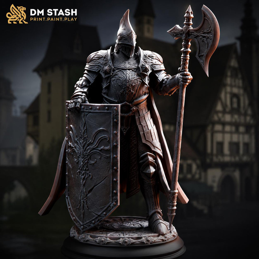 Paladin Miniature | Tower Shield Poleaxe Knight | Unpainted Resin DnD Pathfinder