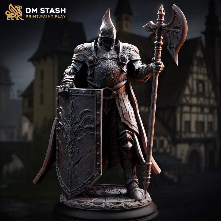 Paladin Miniature | Tower Shield Poleaxe Knight | Unpainted Resin DnD Pathfinder