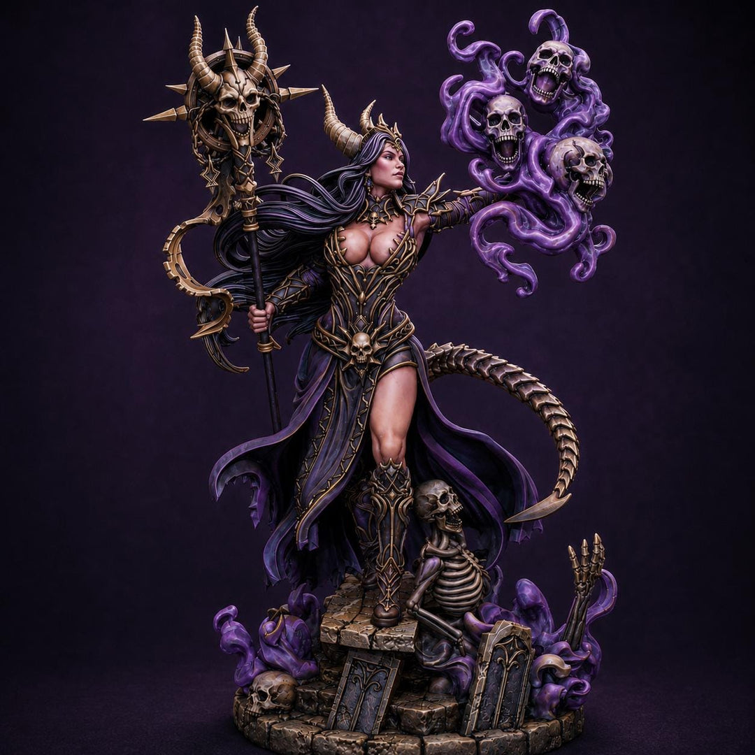 Tiefling Necromancer Miniature | Ralzena Female Death Mage | PaintedOrNot Original UNPAINTED Resin DnD 5E Pathfinder