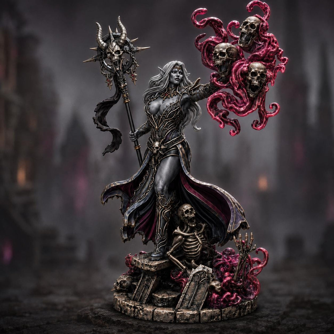 Dark Elf Necromancer Miniature | Alzeryn Death Sorceress | PaintedOrNot Original UNPAINTED Resin DnD 5E Pathfinder