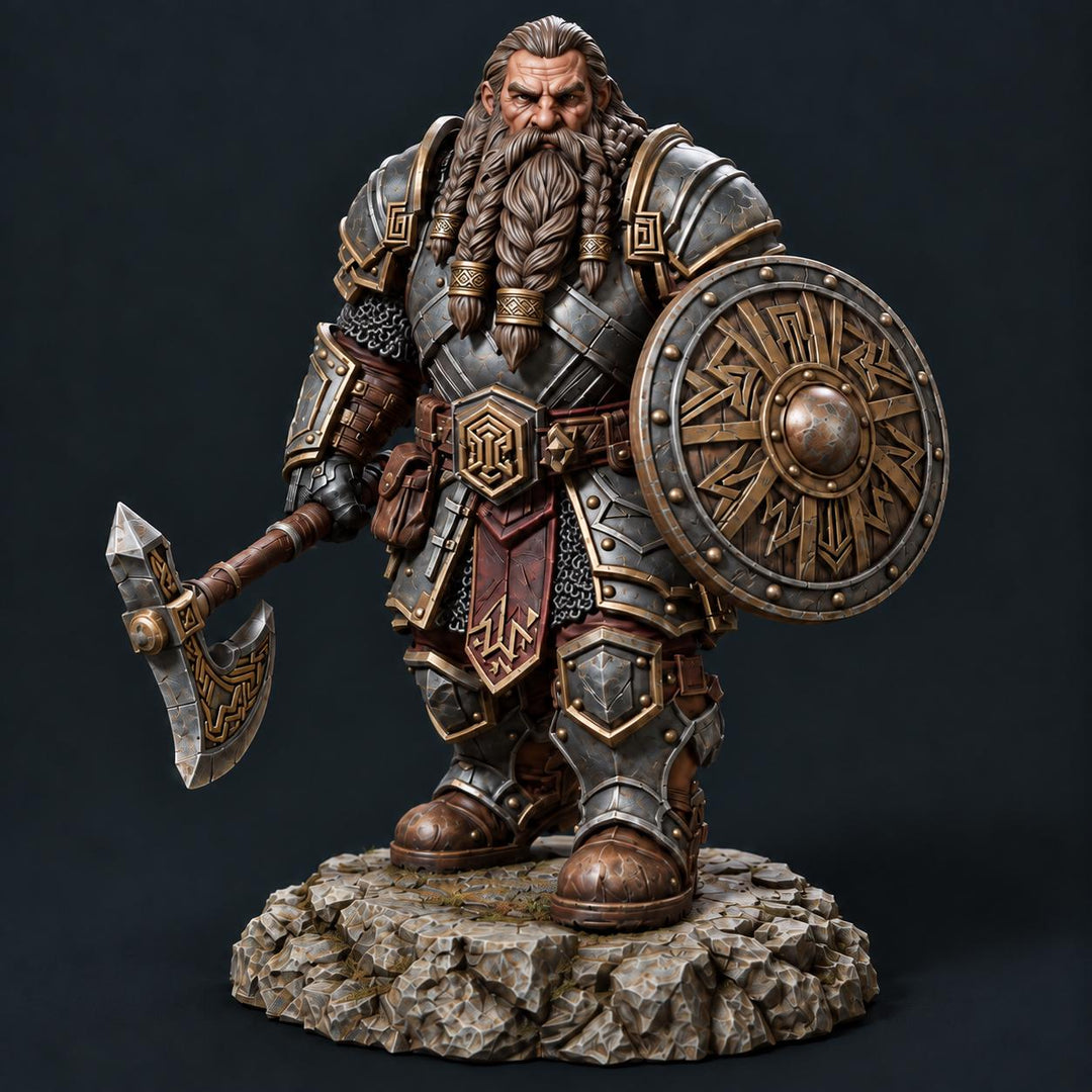 Dwarf Fighter Battle Master Miniature | Axe Shield Warrior | Ordrik Korrun | UNPAINTED Resin DnD Pathfinder