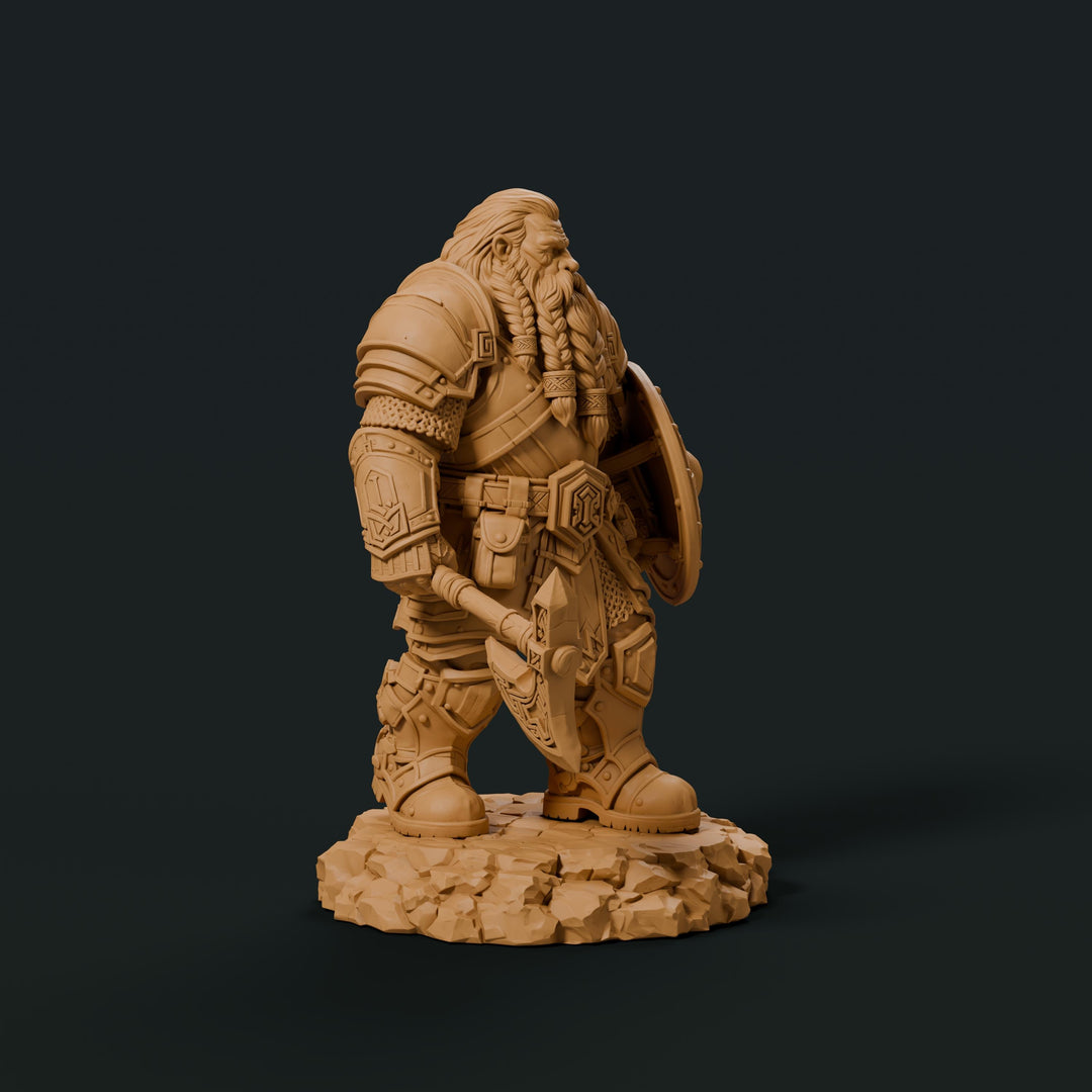 Dwarf Fighter Battle Master Miniature | Axe Shield Warrior | Ordrik Korrun | UNPAINTED Resin DnD Pathfinder