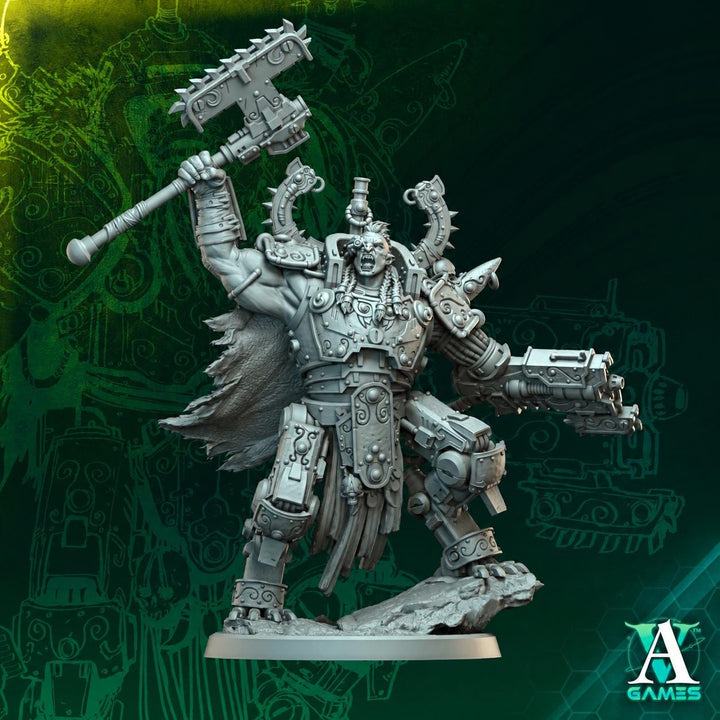 Sci-Fi Orc Warlord Miniature | Cybernetic Armored Commander with Axe | UNPAINTED Resin Wargame Figure