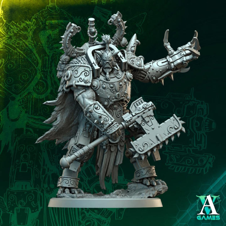 Sci-Fi Orc Warlord Miniature | Cybernetic Commander with Axe &amp; Power Claw | UNPAINTED Resin