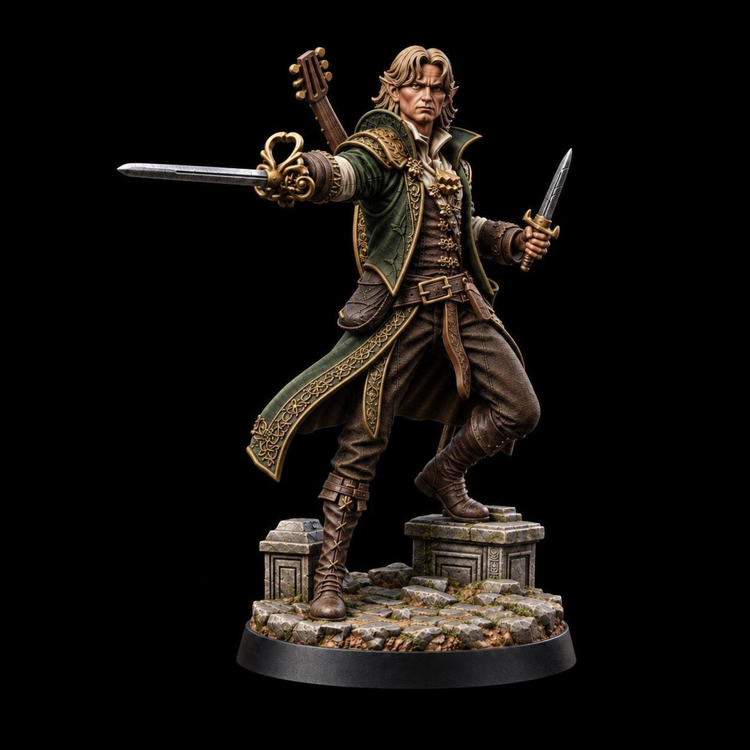 Half-Elf Swords Bard Miniature | Swashbuckler Duelist Rapier | Elaris Thorne | UNPAINTED Resin DnD 5E Pathfinder