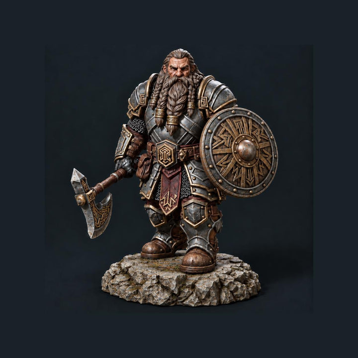Dwarf Fighter Battle Master Miniature | Axe Shield Warrior | Ordrik Korrun | UNPAINTED Resin DnD Pathfinder