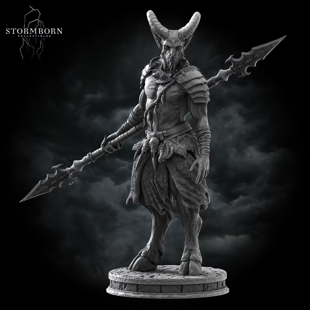 Satyr Warrior Miniature | Fey Spear Fighter Goat-Man | UNPAINTED Resin DnD Pathfinder