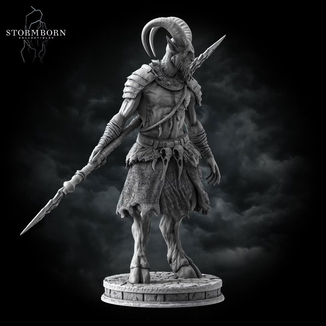 Satyr Warrior Miniature | Fey Spear Fighter Goat-Man | UNPAINTED Resin DnD Pathfinder