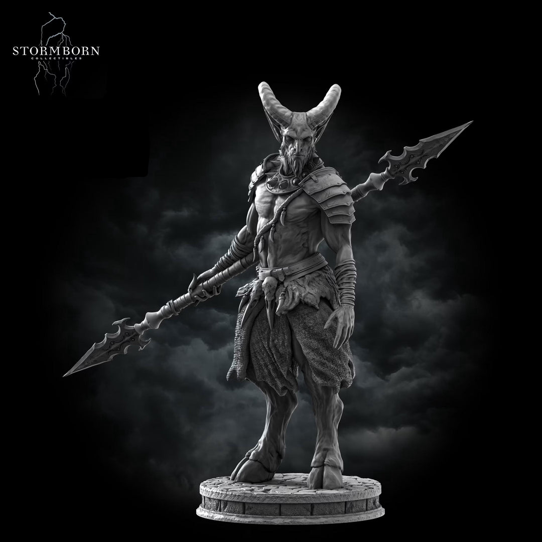 Satyr Warrior Miniature | Fey Spear Fighter Goat-Man | UNPAINTED Resin DnD Pathfinder