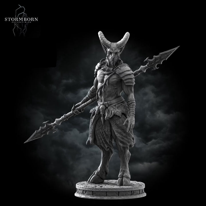 Satyr Warrior Miniature | Fey Spear Fighter Goat-Man | UNPAINTED Resin DnD Pathfinder