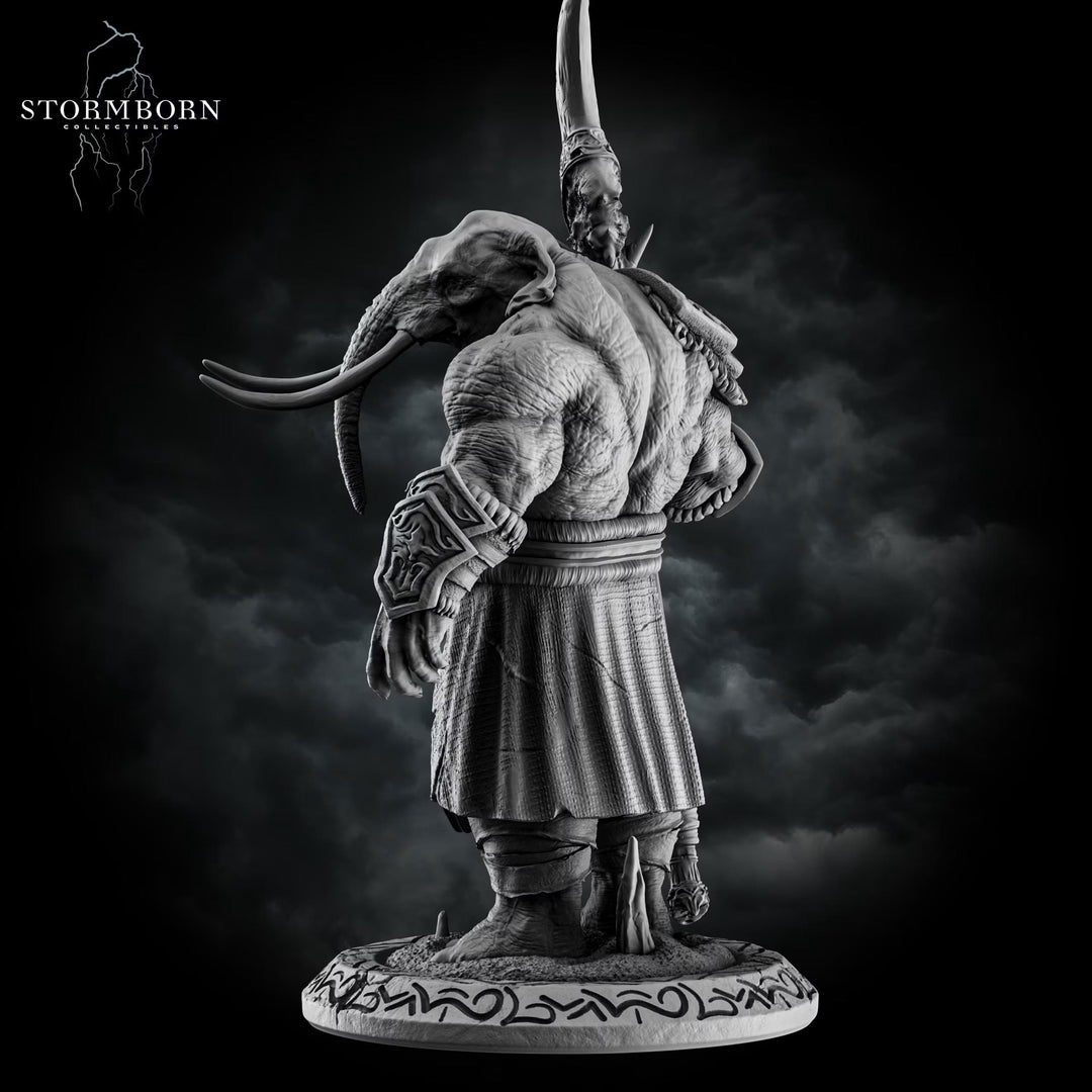 Elephantfolk Warrior Miniature | Polearm Fighter Tribal Guardian | UNPAINTED Resin DnD Pathfinder