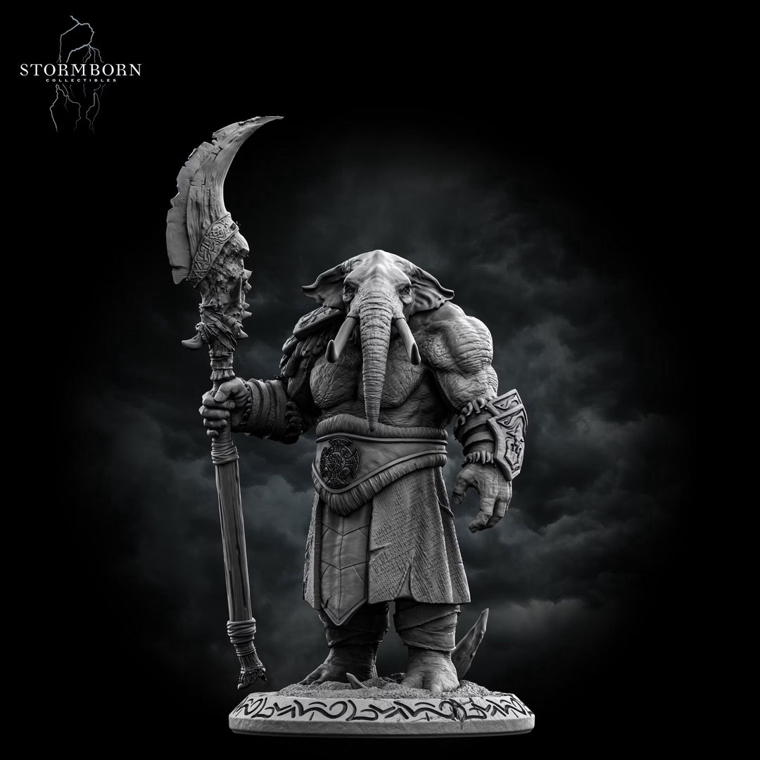 Elephantfolk Warrior Miniature | Polearm Fighter Tribal Guardian | UNPAINTED Resin DnD Pathfinder