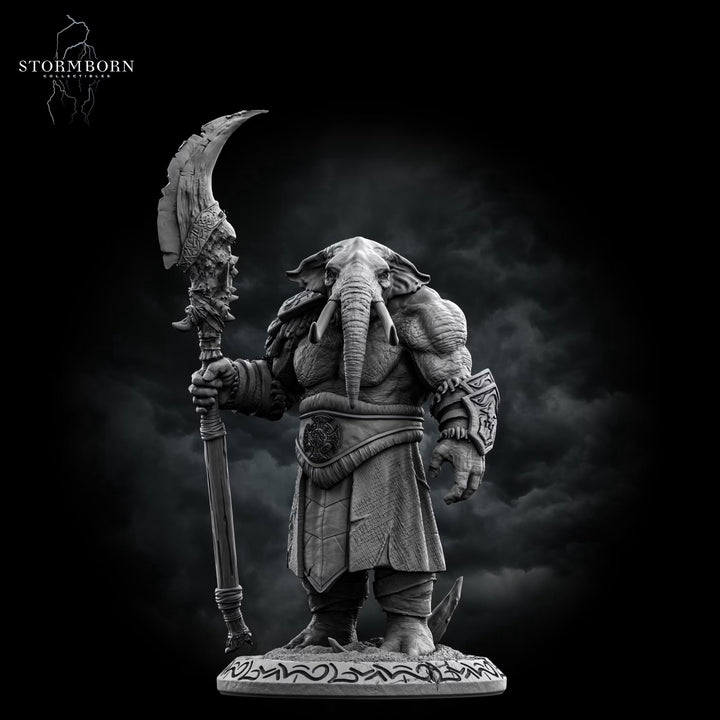 Elephantfolk Warrior Miniature | Polearm Fighter Tribal Guardian | UNPAINTED Resin DnD Pathfinder