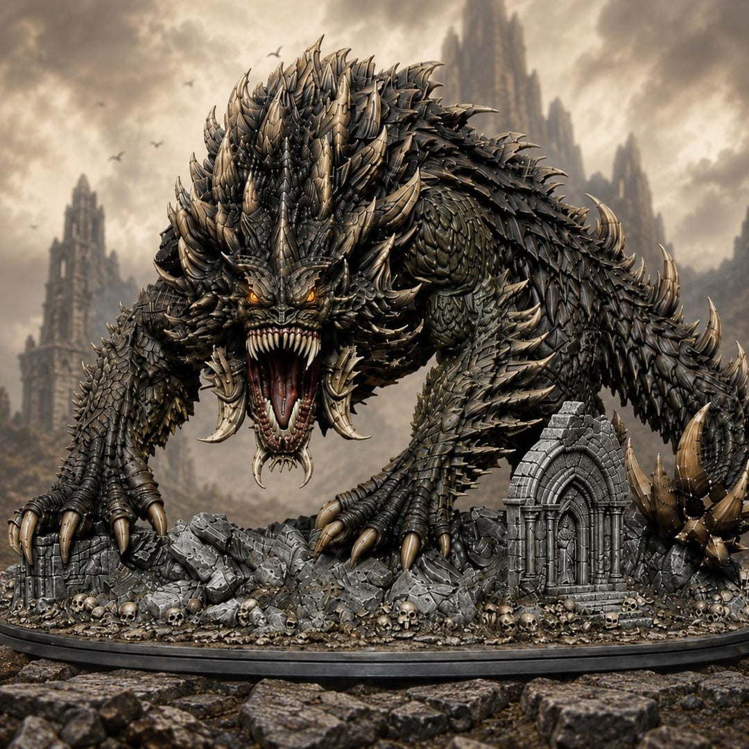 Tarrasque Miniature | Colossal Behemoth Boss Monster | Drovaskorn | UNPAINTED Resin 5E Pathfinder