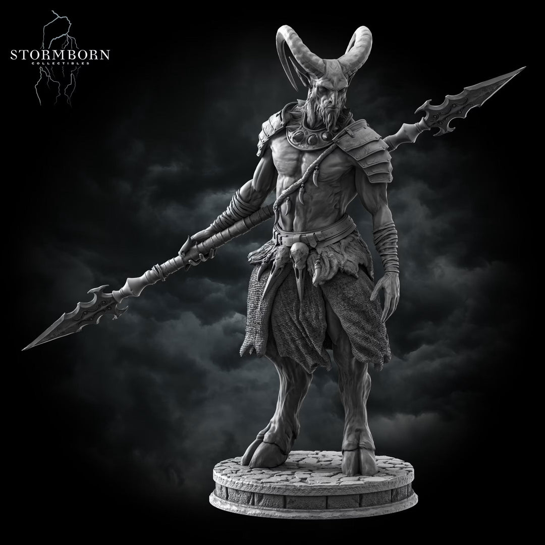 Satyr Warrior Miniature | Fey Spear Fighter Goat-Man | UNPAINTED Resin DnD Pathfinder