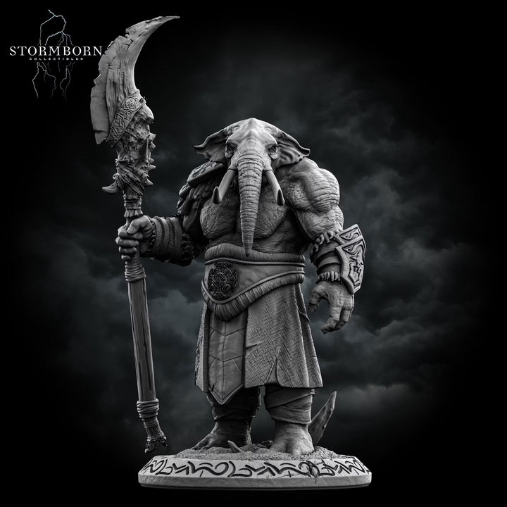 Elephantfolk Warrior Miniature | Polearm Fighter Tribal Guardian | UNPAINTED Resin DnD Pathfinder