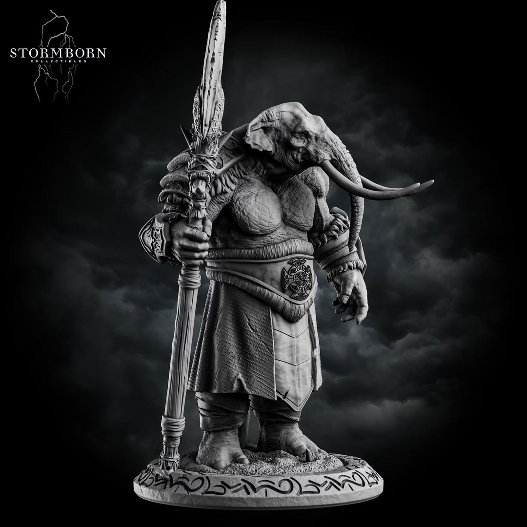 Elephantfolk Warrior Miniature | Polearm Fighter Tribal Guardian | UNPAINTED Resin DnD Pathfinder