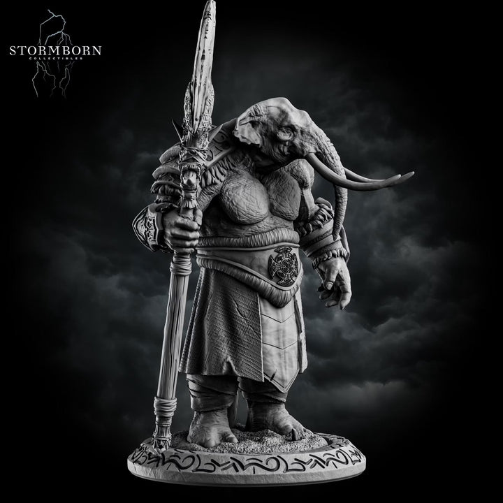 Elephantfolk Warrior Miniature | Polearm Fighter Tribal Guardian | UNPAINTED Resin DnD Pathfinder