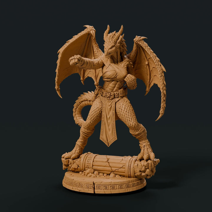 Female Silver Dragonborn Monk Miniature | Rhavelys Winged Open Hand Monk | UNPAINTED Resin DnD Pathfinder