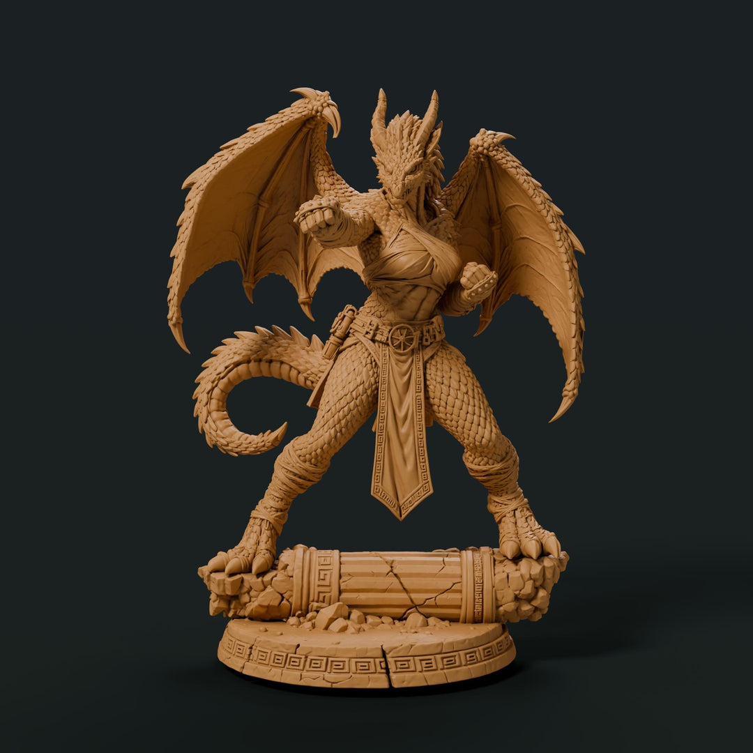 Female Silver Dragonborn Monk Miniature | Rhavelys Winged Open Hand Monk | UNPAINTED Resin DnD Pathfinder
