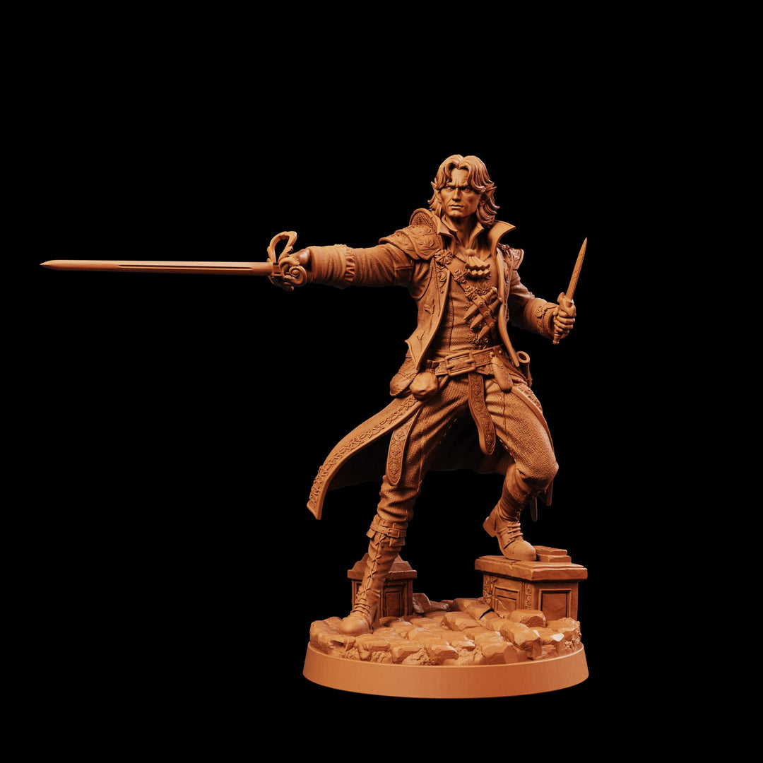 Half-Elf Swashbuckler Rogue Miniature | Tazeryn Sword &amp; Dagger Duelist Fighter | UNPAINTED Resin DnD Pathfinder