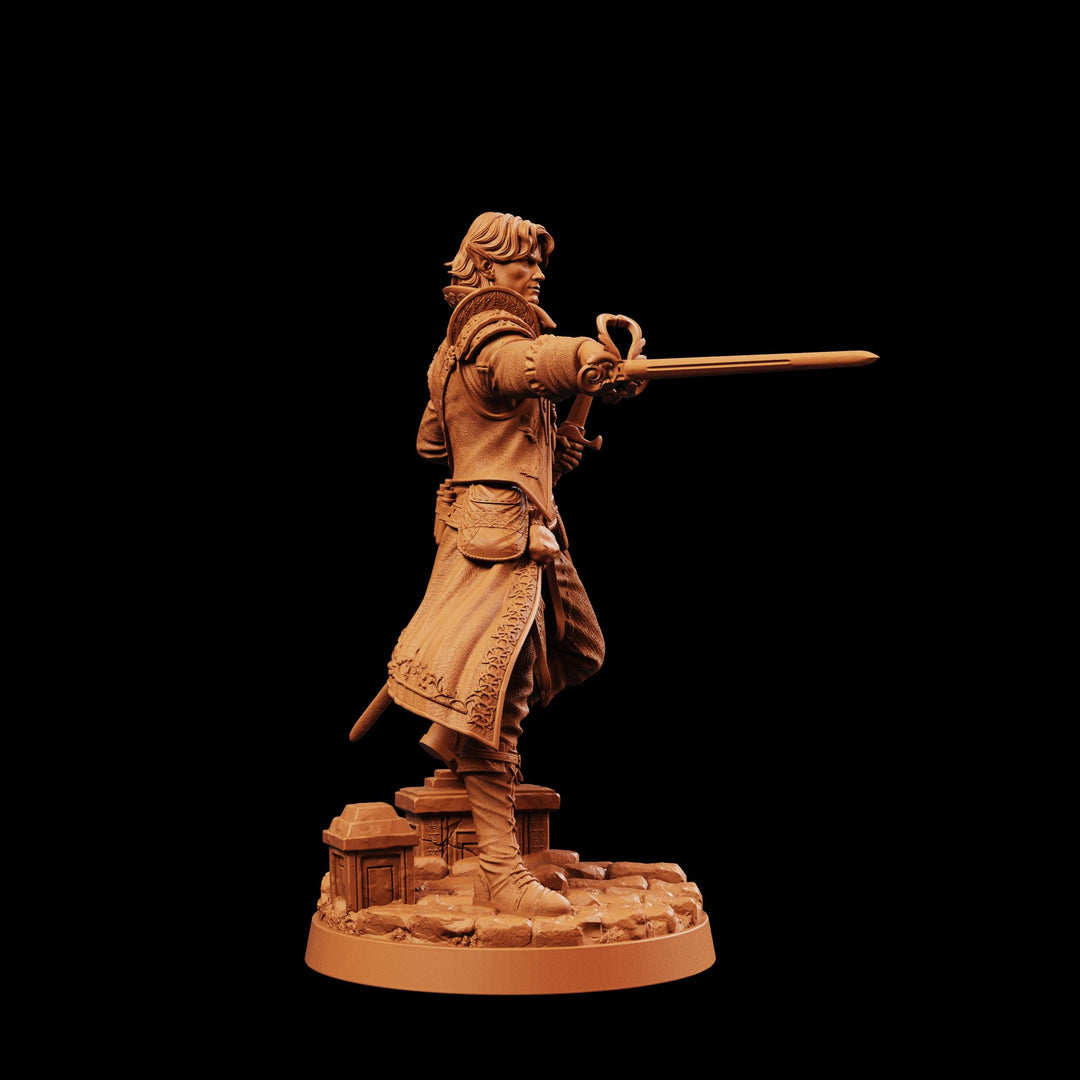 Half-Elf Swashbuckler Rogue Miniature | Tazeryn Sword &amp; Dagger Duelist Fighter | UNPAINTED Resin DnD Pathfinder