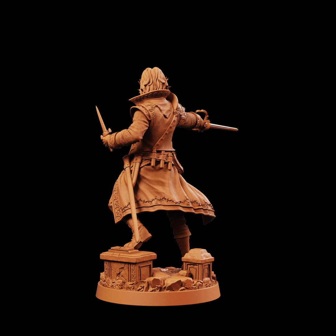 Half-Elf Swashbuckler Rogue Miniature | Tazeryn Sword &amp; Dagger Duelist Fighter | UNPAINTED Resin DnD Pathfinder