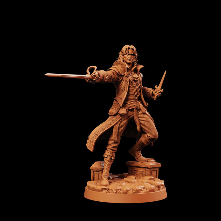Half-Elf Swashbuckler Rogue Miniature | Tazeryn Sword &amp; Dagger Duelist Fighter | UNPAINTED Resin DnD Pathfinder