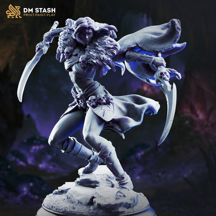 Female Dark Elf Miniature | Rogue Assassin Dual Wield Fighter | UNPAINTED Resin DnD Pathfinder