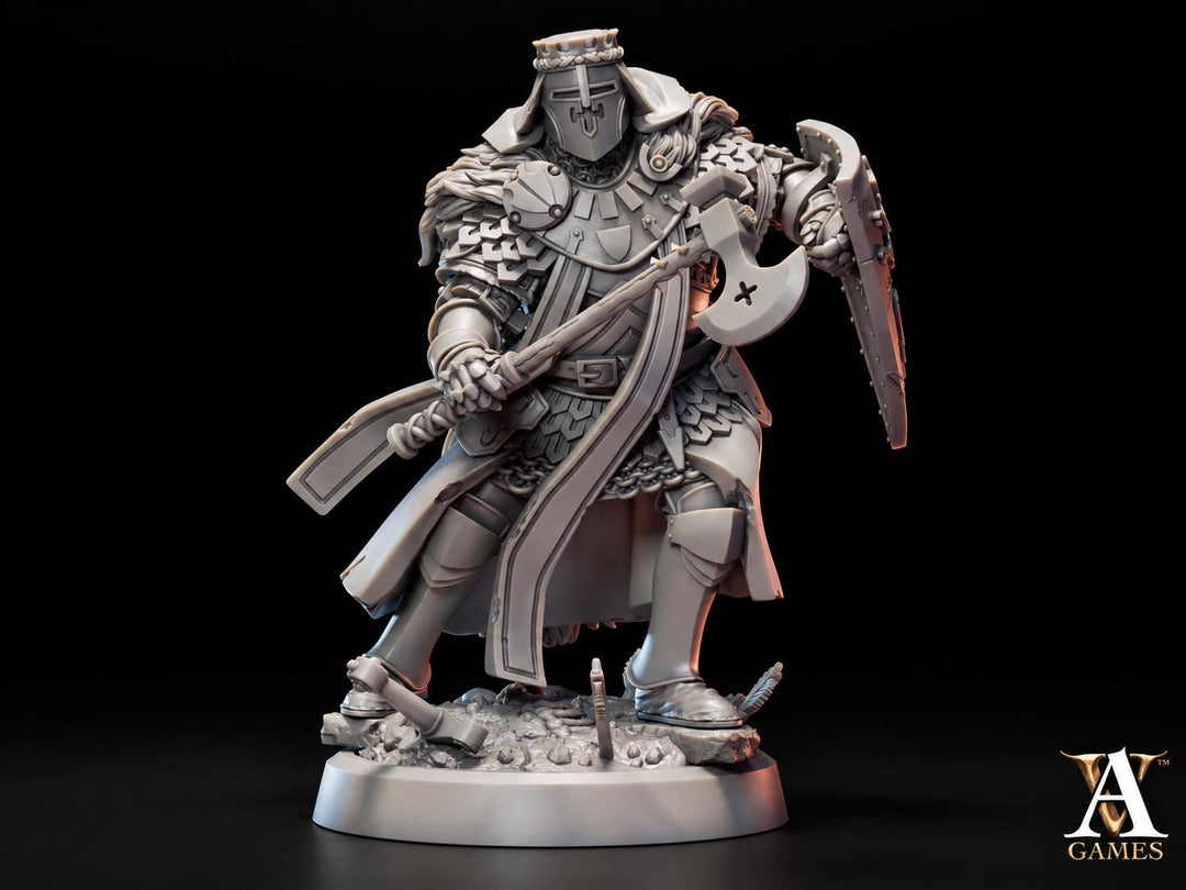 Axe and Shield Fighter Miniature | Armored Human Knight | UNPAINTED Resin DnD Pathfinder