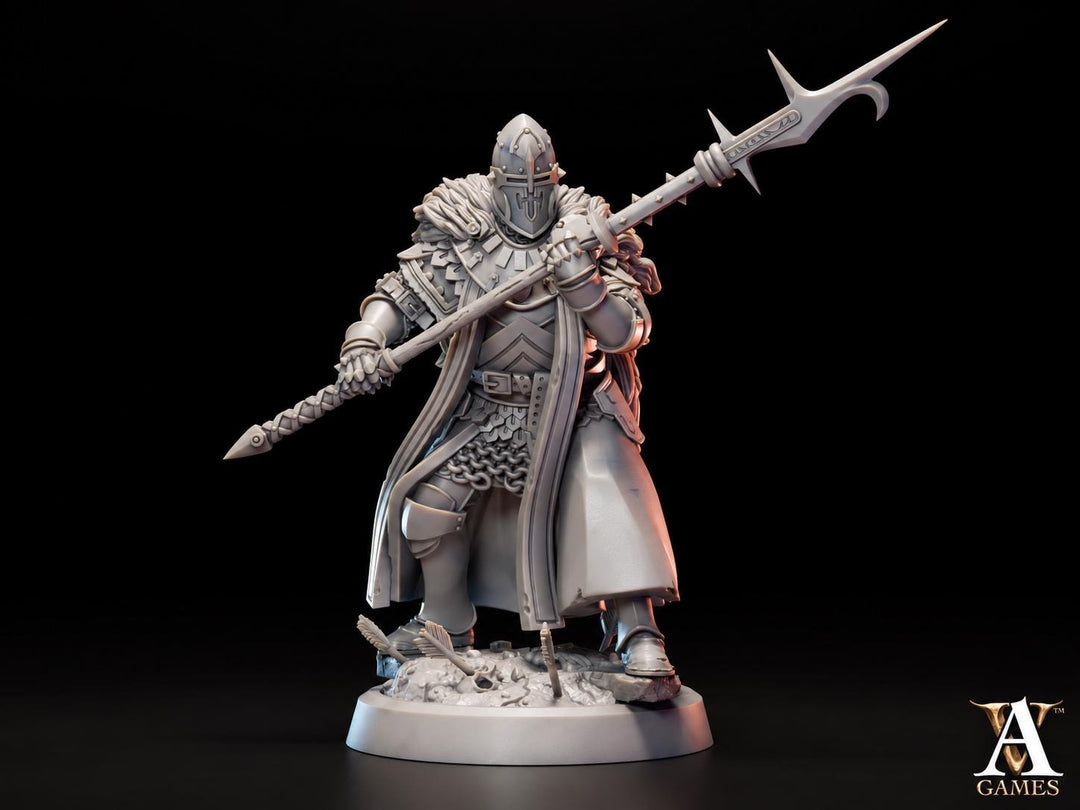 Human Spear Knight Miniature | Armored Polearm Fighter with Fur Cloak | UNPAINTED Resin DnD Pathfinder