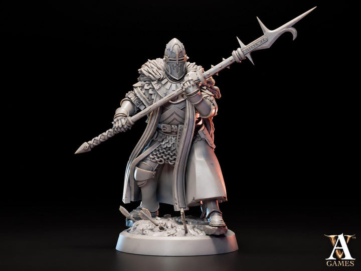 Human Spear Knight Miniature | Armored Polearm Fighter with Fur Cloak | UNPAINTED Resin DnD Pathfinder