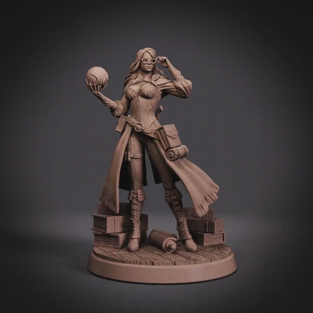 Female Wizard Miniature | Diviner Mage with Orb | Resin 28mm 32mm 54mm 75mm 100mm