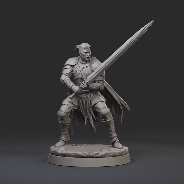 Human Fighter Unpainted Miniature, Aldric Greatsword Fighter, PaintedOrNot Original Resin Mini for DnD 5E