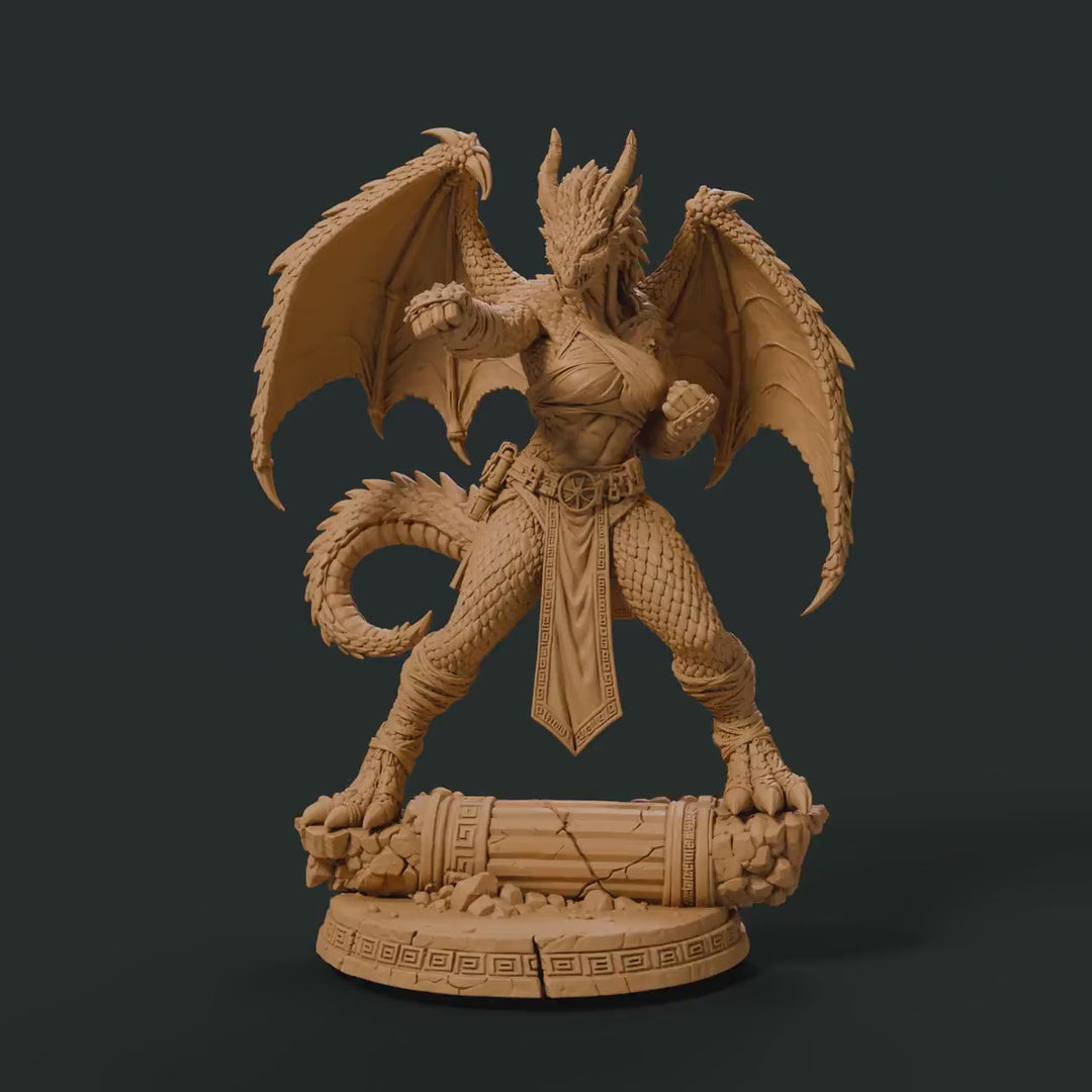 Female Silver Dragonborn Monk Miniature | Rhavelys Winged Open Hand Monk | UNPAINTED Resin DnD Pathfinder