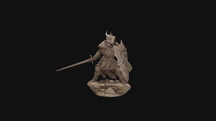 Dragonborn Paladin Miniature, Sword &amp; Shield | PaintedOrNot Original Unpainted Mini