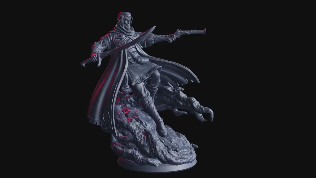 Human Gunslinger Fighter Miniature | Sword and Pistol Warrior | UNPAINTED Resin