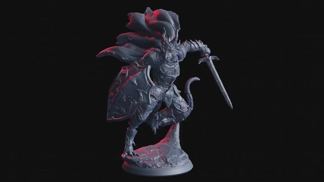 Dragonborn Knight Miniature | Sword and Shield Fighter | Resin RPG Figure