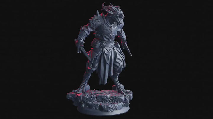 Dragonborn Fighter Miniature | Dual Blade Warrior | 28mm 32mm 54mm 75mm 100mm